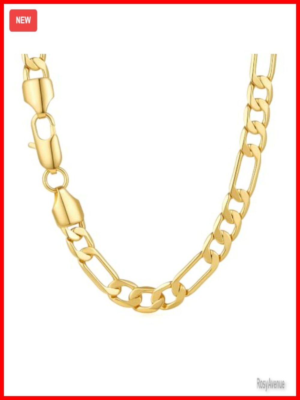 14k Gold Plated Figaro Chain Necklace 7mm Lobster Clasp Unisex